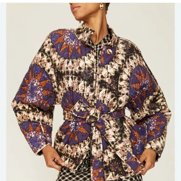 Quilted Patterned Women's Jacket in Purple & Brown - Picture 4 of 4